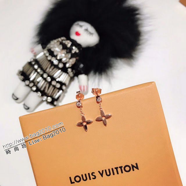 Louis Vuitton純銀飾品 路易威登四葉草單鑽耳釘 LV四葉草925鏈條耳環  zglv2109
